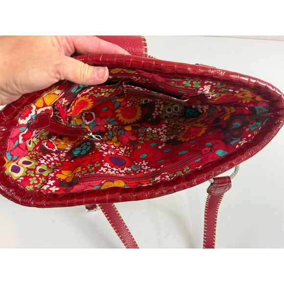 Brighton Straw Shoulder Bag Red Trim Butterfly Magnetic Closure Handbag Purse - Picture 5 of 10